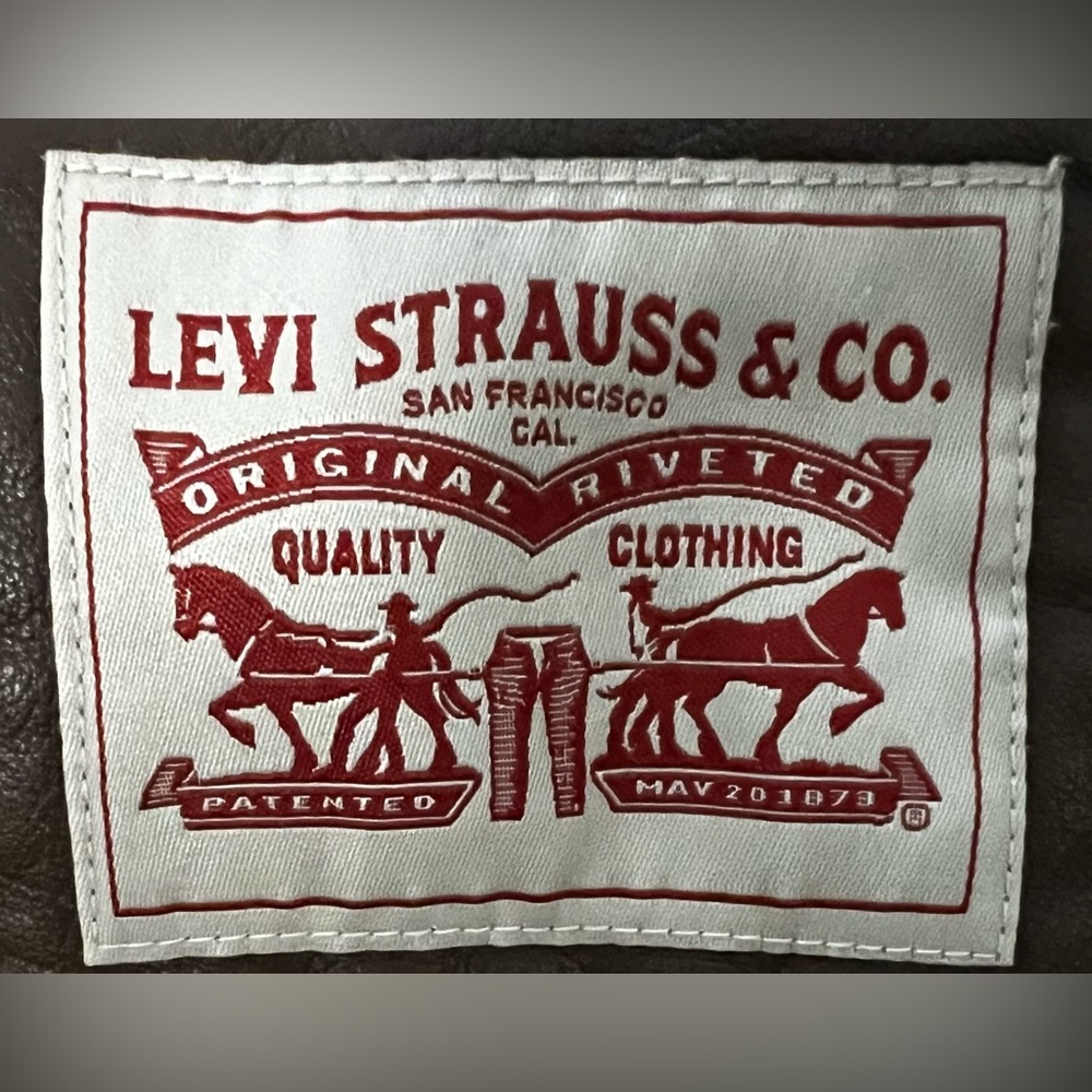 LEVI STRAUSS & CO BROWN FAUX LEATHER FLEECE LINED JACKET SZ large preowned - Picture 7 of 11